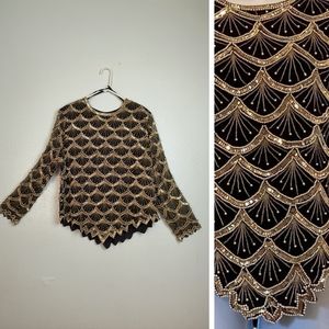 Laurence Kazar Vintage Silk Beaded Top Blouse Size 1X Ornamentation Cocktail